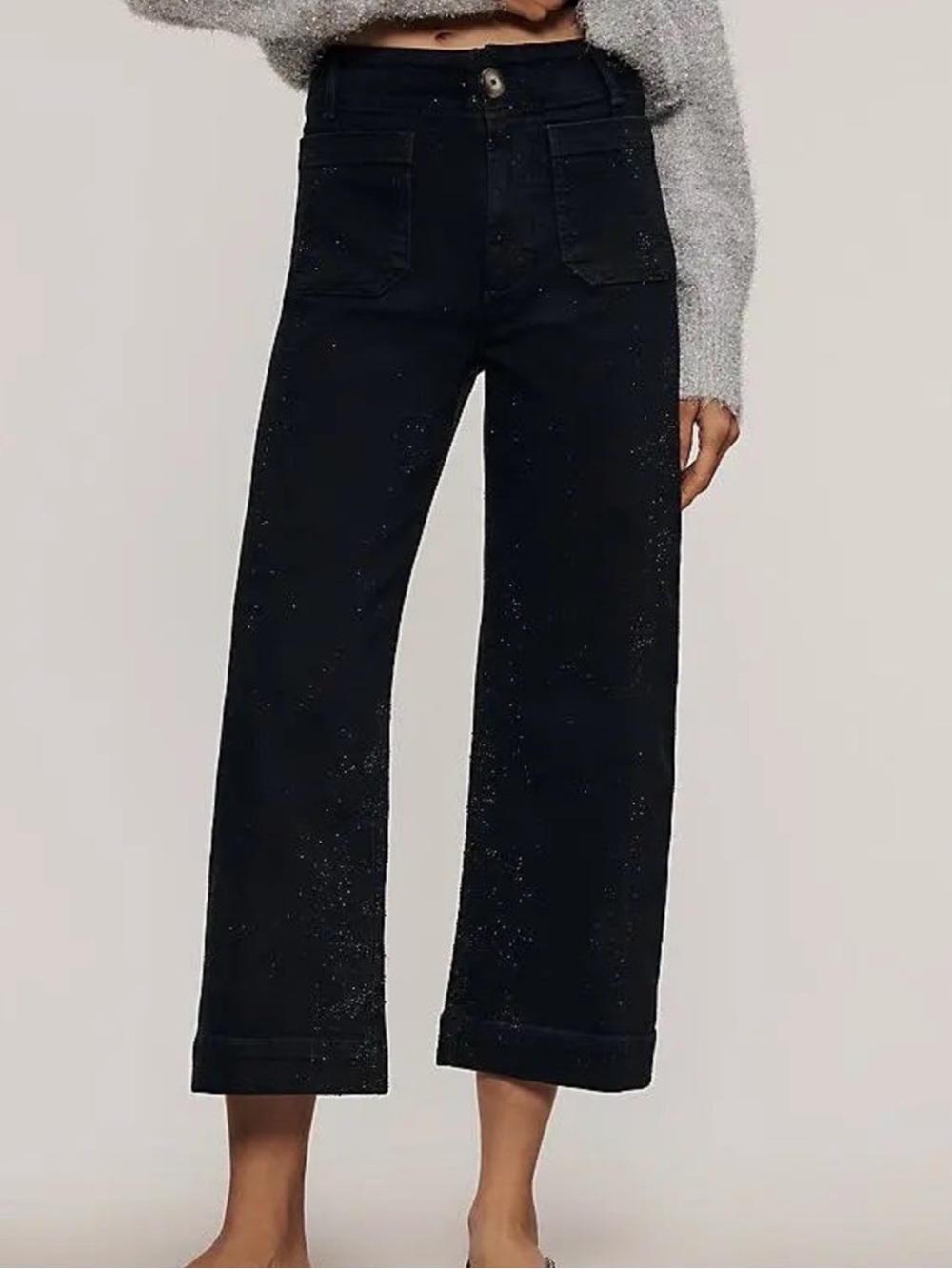 Maeve Black Cropped Wide-Leg Rhinestone Colettes NWT